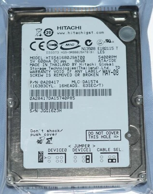 HITACHI HTS541680J9AT00 80 GB HDD 2.5" 8 MB 5400 RPM IDE Laptop Hard Disk - Image 1 of 4