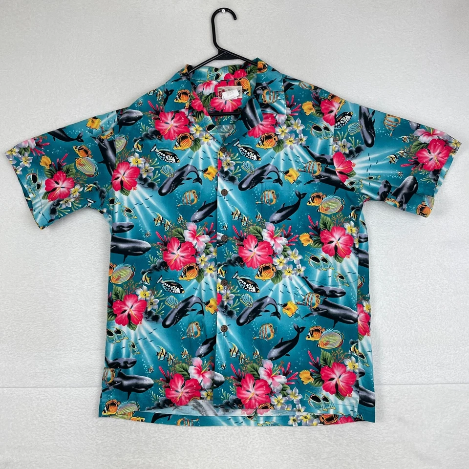 Hilo Hattie The Hawaiian Original Hawaiian Shirt Mens Large Button Up Whales - Image 1 of 4