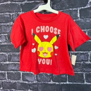 Pokemon Girls XS 4/5 Pikachu I CHOOSE YOU Hearts Red Pink White Valentines Top - Picture 1 of 7