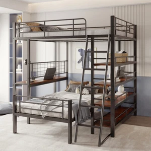 Metallrahmen Etagenbett Hochbett 140x200, Multifunktionsbett Mit Stauraumfächern - Bild 1 von 19