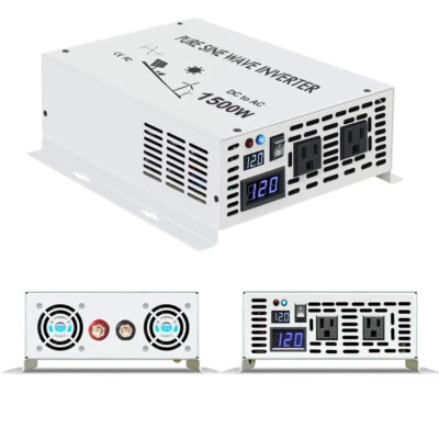 Pure Sine Wave1500W Power Inverter 12VDC to 120VAC  60HZ Truck Car Home Solar - Image 1 of 4