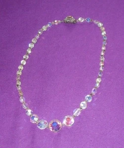 VINTAGE 1950s GORGEOUS SINGLE STRAND GRADUATED AB CRYSTAL CHOKER NECKLACE - Picture 1 of 4