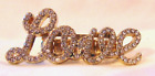 Double Finger Gold Color And Rhinestone Ring Stretch Band LOVE  Hypo-Allergenic