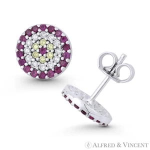 Pendientes de tachuelas de cristal CZ 9 mm rojo dije mal de ojo suerte en plata esterlina 0,925 - Imagen 1 de 1