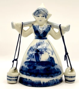 Holland Dutch Lady Hand Bell Delft Blue Figurine Porcelain Milk Maid - Picture 1 of 8