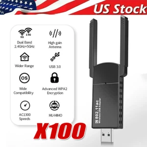 USB 3.0 Bezprzewodowy adapter WIFI 1300 Mbps Klucz sprzętowy dalekiego zasięgu Dual Band Network Partia - Zdjęcie 1 z 24