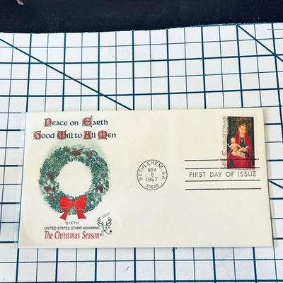 Corona estampilla vintage de 5c de Bethlehem GA 1967 temporada de Navidad de Estados Unidos primer día Foto 1 de 3