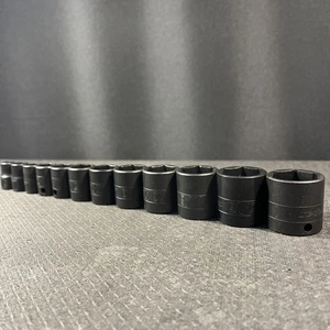 Snap-On 3/8" Flank Drive SAE STANDARD SHALLOW 6 point Impact Sockets SET 12 pcs - Foto 1 di 23