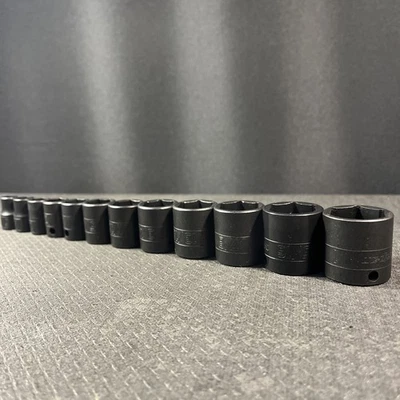 Snap-On 3/8" Flank Drive SAE STANDARD SHALLOW 6 point Impact Sockets SET 12 pcs - Image 1 of 4