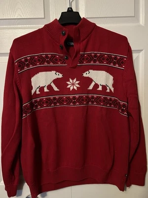 Chaps Men Red Christmas Sweater Polar Bear Knit Mock 1/4 Buttons Outdoors SZ XXL - Image 1 of 4
