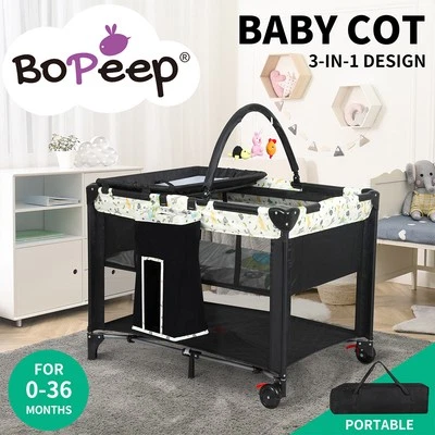 Bopeep Baby Cot Bed Crib Portable Bassinet Safety Rails Fence Foldable Travel - image 1 of 4