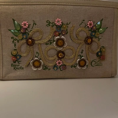 Винтажная холщовая сумочка Enid Collins Time & The Sun с драгоценными камнями - Изображение 1 из 4