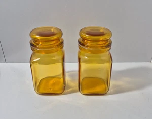 Juego de 2 frascos de boticario de almacenamiento de vidrio ámbar Bormioli vintage - Imagen 1 de 7