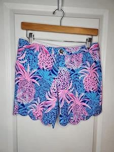 Lilly Pulitzer Tropic Down Low DARCI KNIT SHORTS 7" Gr. 2 Jakobsmuschelsaum Ananas - Bild 1 von 13