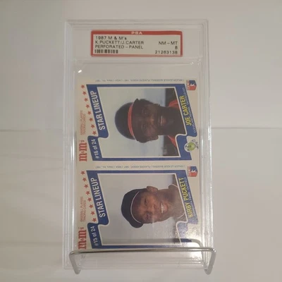1987 M&M's Star Lineup Kirby Puckett / Joe Carter Panel PSA 8 Near Mint - Image 1 of 4