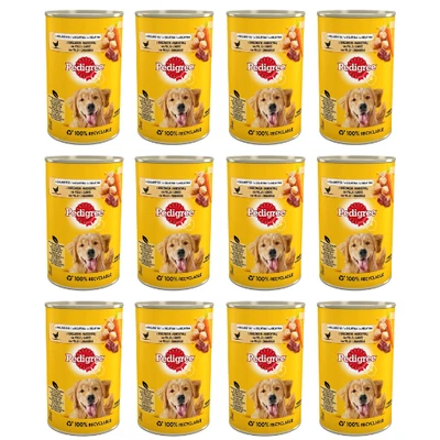12x400g PEDIGREE Nassfutter mit Huhn und Karotte in Gelee adulte Hunde - Bild 1 von 2