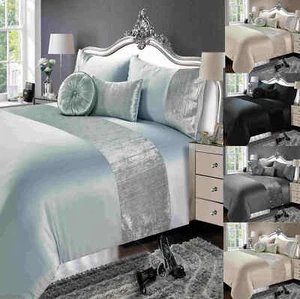 Quilt Duvet Cover Set Bedding Satin & Crinkle Crush Velvet Contemporary "KOBE" - Picture 1 of 9