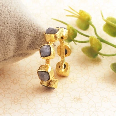 Кольцо с 7 камнями, позолоченное натуральным сапфиром сентябрьское укладочное кольцо с камнем для новорожденных - Изображение 1 из 4