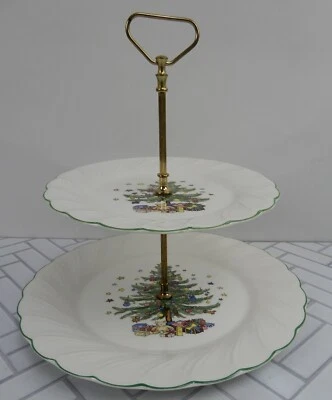 Bandeja vintage Nikko Felices Fiestas 2 niveles diseño árbol de Navidad Japón usada Foto 1 de 4