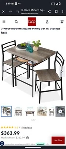 3-Piece Modern Dining Set Built-in Storage Rack Dinette for Kitchen Dining Room - Picture 1 of 2