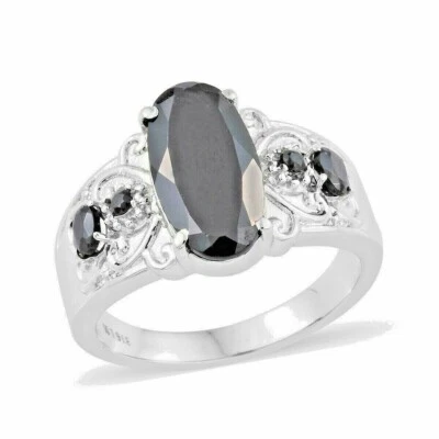 Natural Thai Black Spinel Ring in Stainless Steel (Size 10.0) 6.80 ctw - Image 1 of 4