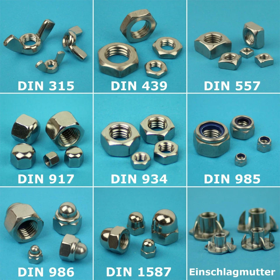 Edelstahl VA V2A Muttern Vierkant Sechskant Hutmuttern M5 M6 M8 M10 M12 M14 M16 - Bild 1 von 1