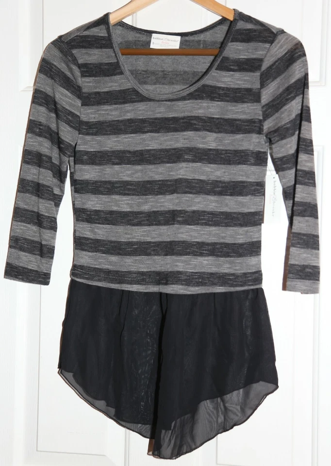 Bobbie Brooks Womens Shirt Long Sleeve Gray White Black Sheer Medium 155