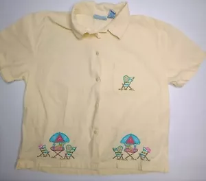 Jane Ashley Women's Size XL Yellow Beach Themed Embroidered Button Down Top - Picture 1 of 8