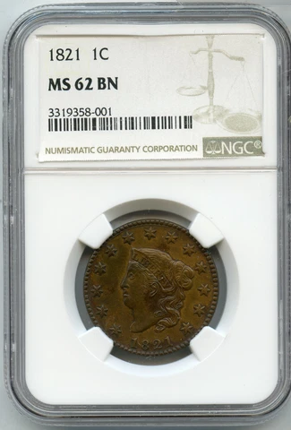 1821 Coronet Head Large Cent NGC MS62 BN Penny - JJ529 Cover