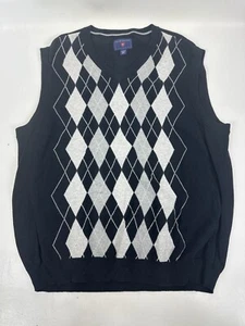 Saddlebred Mens Black Argyle Sleeveless V Neck Sweater Vest Size Large - Picture 1 of 3