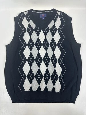 Saddlebred Mens Black Argyle Sleeveless V Neck Sweater Vest Size Large - Image 1 of 3