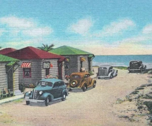 Jacksonville Beach Florida FL ~ Tom Thumb Cottages ~ Autos, Playa UNP Postal - Imagen 1 de 3