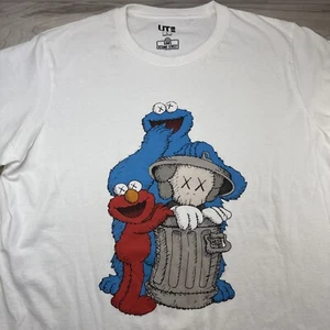 Uniqlo x Kaws x Sesame Street Shirt Elmo Cookie Monster Graphic Tee White LARGE - Picture 1 of 13