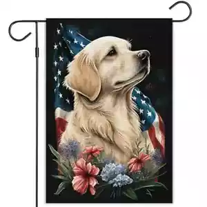 Patriotischer Retriever goldene doppelseitige Gartenflagge 12"" x 18"" Versand am selben Tag - Bild 1 von 3