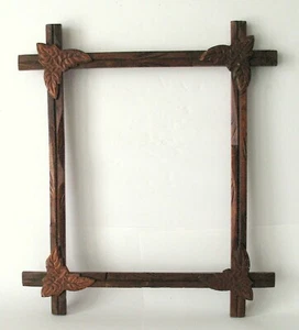 Antique tramp art style picture frame Americana folk art country home cottage - Picture 1 of 3