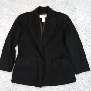 Vintage Genney Womens Suit Jacket Black 12 Italy Wool Blazer Cozy Career Soft - Picture 1 of 12