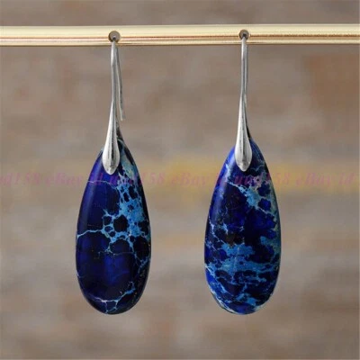 Natural Blue Imperial Jasper Stone Teardrop Dangle Earring Gemstone Drop Earring - Image 1 of 4