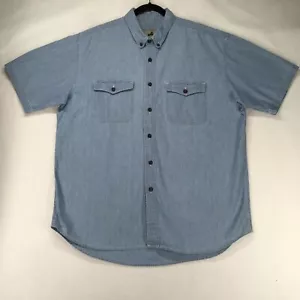 Eastern Mountain Sports EMS Men's Shirt Size Large Chambray Solid Blue Denim - Picture 1 of 13