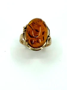 14 Karat 585 Gelbgold ovaler baltischer Bernstein Ring Größe 7 - Bild 1 von 12