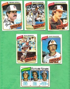 1980 Orioles LOT Doug DeCinces Dave Skaggs Rick Dempsey Mike Flanagan Dave Ford