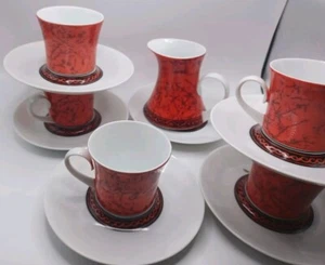 BLOCK BIDASOA FLAMENCO ESPANA BLACK/RED - 5 DEMITASSE CUPS/SAUCERS W/CREAMER MCM - Picture 1 of 12