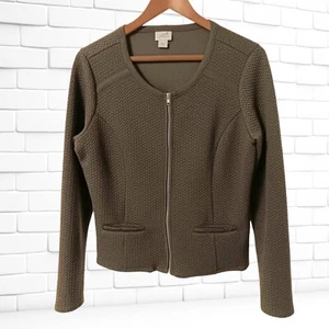 Women's Jaclyn Smith Cable Style Knit Sweater, Size Medium, Olive Green Full Zip - Picture 1 of 9