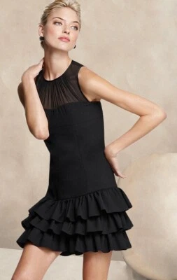 Vestido Cynthia Steffe Negro Volantes Ilusión Escote Sabroso Elástico Lana Foto 1 de 4