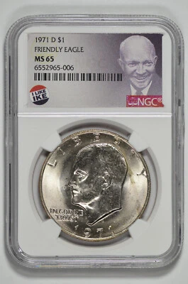 1971 D Friendly Eagle $1 Eisenhower Dollar NGC MS 65 - Image 1 of 2
