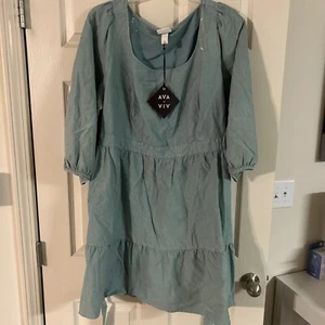 Ava & Viv Damen Übergröße Ballon 3/4 Ärmel A-Linie Kleid 1X türkis - Bild 1 von 2