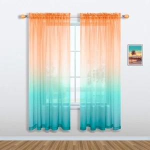 Orange and Green Curtains 63 Inch Length for Bedroom Decor Set 1 Panel Pocket... - Picture 1 of 7