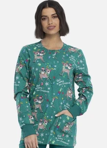 Owl Be Home Cherokee Scrubs Christmas Snap Front Warm Up Jacket CK301 OWBO 5XL - Picture 1 of 5