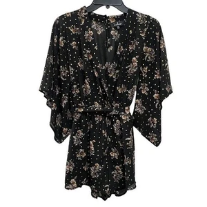 Lulus XS Midnight Voyage Golden Dot Floral Black Print Strampler Gürtel - Bild 1 von 13