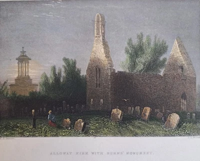 Alloway Kirk mit Burns Monument. Druck 1838. W H Bartlett. Tam O'Shanter. - Bild 1 von 2