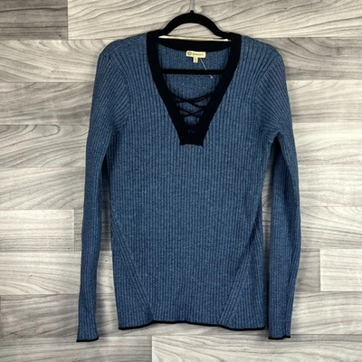 Democracy Sweater Women's Size XL Blue Cotton Ribbed Knit Long Sleeve Pullover - Image 1 of 4